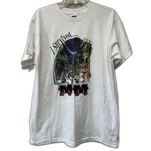 BNWOT Deadstock Vintage Y2K New Years Memphis Millennium White T-Shirt Tee Sz Lg